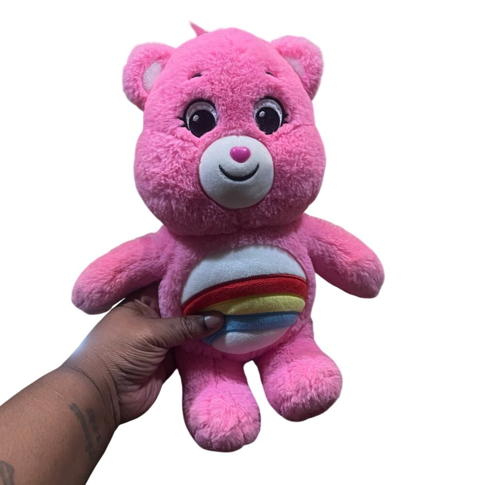2020 Care Bears Cheer Bear Plush Pink With Rainbow Belly 14" Stuffed Animal Toy